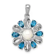 Sterling Silver Rhodium Plated Dia. and London BT Flower Pendant