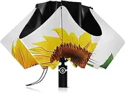 [RPLIFE] Sunflower Watercolor Painting White Travel Umbrella, Lightweight Durable Automatic Open/close Umbrella for Women, Travel Umbrellas for Rain and Sun