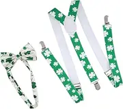 [Amosfun] 2pcs 1 Set Green Tie Mens Suspenders Greenery Decor St Patricks Day Bowtie St. Patricks Day Suspenders Women Suspender Party Tie Shamrock Tie Set Party Suspender Bib Short Beer Man
