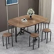 Space Saving Butterfly Folding Dining Set with Adjustable Movable Drop Leaf Table and 4 Chairs Equipped with 360° Universal Wheels Light Brown 120 * 70cm