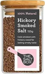 The Salt Box - Hickory Smoked Salt - Gourmet Seasoning for BBQ, Meat Rubs & Sauces - 155g Single Jar - Smoky Hickory Aroma, Light Brown to Golden Color - Bold, Savory Flavor