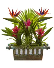 Nearly Natural Bird of Paradise & Bromeliad in Planter