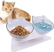 Double Cat Bowl with Raised Stand,15°Tilted Platform Cat Feeders Food and Water Bowls,Reduce Neck Pain for Cats and Small Dogs