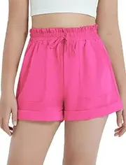 [EXARUS] Girls Summer Shorts Casual Kids Wide Leg Comfy Boho High Waisted Pull On Paperbag Drawstring Shorts with Pockets