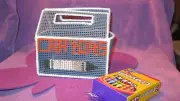 HANDMADE PLASTIC CANVAS CRAYON BOX GRAY