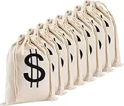 Apipi Canvas Money Bags for Party, 6.3 x 9 Inches Costume Money Bag Prop with Dollar Sign, Money Sacks for Halloween Bank Robber Pirate Cowboy Cosplay Theme Party (8 Packs)