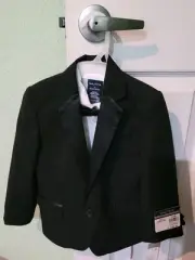 Nautica 4 Piece Suit. NWT Black Suit With White Dress Shirt And Black Bow Tie
