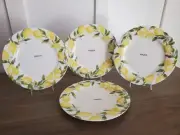 NEW! Mikasa Bone China 'LEMONS' 11" Dinner Plates 4 Pc Set Pretty Spring Yellow