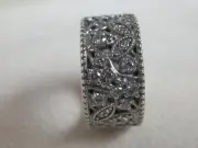 BNWT RETIRED GENUINE PANDORA SS SHIMMERING LEAVES WIDE RING-190965CZ-48