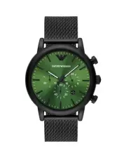 Armani Luigi Chronograph Watch Green Dial Milanese Men Black Watches