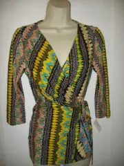 DVF Diane Von Furstenberg EVRIN Silk Jersey Wrap Top Byzantine Bands 8