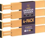 4 Pack Drawer Dividers Bamboo 2.6" High, 16-22" Adjustable Drawer Organizers for