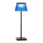 Blue Fluted Shade With Black Base Led Outdoor Table Lamp