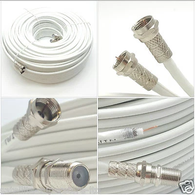 20m White twin shotgun Satellite Extension Coax cable for Sky HD Q / Freesat