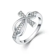 JO WISDOM 925 Sterling Silver Cubic Zirconia Cross Infinity Ring white gold 6