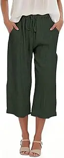 [Generic] Womens Linen Trousers Track Bottoms with Zip Pocket Ladies Black Gym Leggings Pockets 3/4 Walking for Long Leg Short Flared Plus Wide Multipack Cotton Elasticated Waist