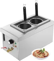 2 Holes Electric Noodle Cooking Machine, Commercial Pasta Cooker with 2 Mesh Screen, 30-110℃ Temperature Control, Stainless Steel Boiler for Restaurants Buffets and Food Stands