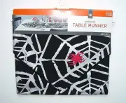 NWT NEW Halloween Table Runner Cloth 14 X 48 Spiderweb Black/Silver