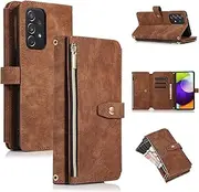 for Samsung Galaxy A15 5G Case,for Galaxy A15 5G Wallet Case,Boyobacase PU Leather Wallet Stand Feature Cover[9 Card Holders][Zipper Coin Pocket] with Wrist Strap-Brown