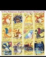 12 Pcs set Pokemon Metal Card Game collectibles English Version Pikachu Anime
