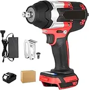 Cordless Impact Wrench, Electric Power Impact Wrench, 340N.m Cordless Impact Gun, 1/2 Inch Brushless Impact Gun, Professional Household Home Tool Kit Set with Battery Charger