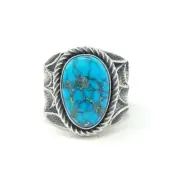 Kevin Yazzie Navajo Sterling Silver Web Band Ring Gem Cloud Mountain Turquoise