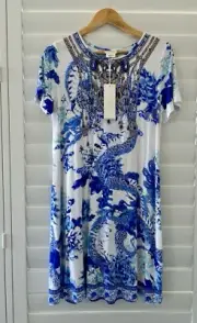Milla By Camilla Dress Girls Size 14 Women’s 6-8 Blue White Beaded BNWT