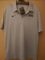 Nike TCU Frogs Dri Fit Button Polo Shirt Mens Size L Purple Gray Dad Coach