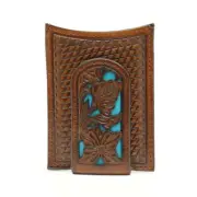 Nocona Men's Floral Tooled & Blue Underlay Money Clip Wallet N5426527
