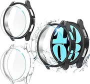 2Pcs Case with Screen Protector for 44mm Samsung Galaxy Watch 6, Tempered Glass Film and Hard PC Bumper, Anti-Fog Galaxy Watch 6 44mm Classic Screen Protector