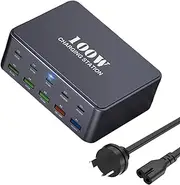FOSION USB C Charging Station, 100W USB C Charger Charging Hub 10 Power Port for Multiple Devices with PD3.0 30W and QC3.0 18W Fast Charging Power Stock Station for iPhone 15, iPad Air/Pro, Galaxy
