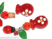 1 Red Daisy round ladybug Glass essential oil perfume urn cork necklace BOTTLE