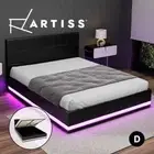Artiss Bed Frame Double Size RGB LED Gas Lift Storage Mattress Base Black LUMI