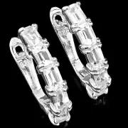 Sparkling White Topaz Cuff Earrings 14K Gold on Sterling Emerald Cut 3x5