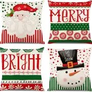 4Pcs Set Christmas Pillow Covers Merry Christmas Santa Claus Snowman Christmas Decor Home Sofa Couch Cushion Case