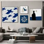 北歐抽象藍色組合掛畫現代風客廳裝飾畫創意個性樣板房壁畫藝術畫