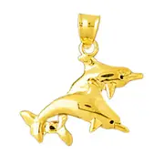 14K Gold Duo Dolphins Charm