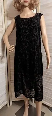 Lucky Brand Black Velvet Burnout Midi Dress w Mini Slip Sz M Orig $149 New wTags