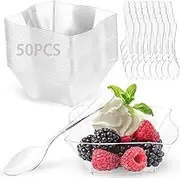 50 Pack Dessert Cups with Spoons, 150ml Reusable Clear Appetizer Cups, Small Plastic Dessert Cups BPA Free for Mousse, Appetizers, Pudding, Ice Cream, Desserts, Drinks & More