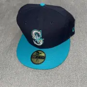 New Era Seattle Mariners 59Fifty Authentic MLB Cap Navy Teal Size 7 1/2 Rare