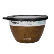 S'Well Salad Bowl Kit with Condiment Container and Removable Tray 1.9L Teakwood
