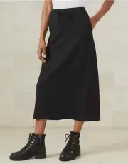 The White Company Organic Cotton Jersey Tie Midi Skirt, Black, UK 4, RRP £79