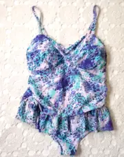 New Jaclyn Smith Swimsuit One Piece Skirted V Neck Padded Bra Purple 22 W Women