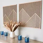 2 Pcs Wood Mountain Wall Art - Modern Wooden Panel Mountain Wall Decor, Decorati