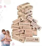 48 Pcs Naughty Block Tower Game,Couples Tower Stacking Blocks,Valentine Tumbling Tower Stacking Blocks Game, Wooden Couple Games for Adults