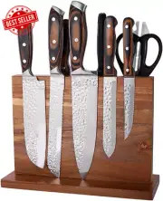 Solid Wood Magnetic Knife Block, Magnetic Knife Holder with Strong Magnets on Bo