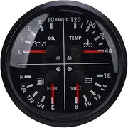 Multifunction Gauge, 4 in 1 Automotive Multi Gauges, Fuel Level/Oil Pressure (0-10bar) / Water Temp (104-248°F) / Voltmeter (8-16V DC), Fits for RV Yacht Truck (Black Dial)