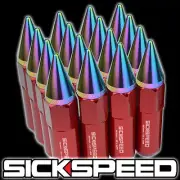 SICKSPEED 16 PC RED/NEO CHROME SPIKED ALUMINUM 60MM LUG NUTS 12X1.25 L11