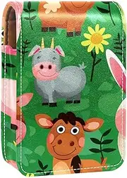 Makeup Organizer,Makeup Lipstick Case for Outside Mini Bag Travel Cosmetic Pouch,Farm Cartoon Animal Grass