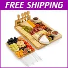 All-in-One Bamboo Cheese Board Set with Ceramic Bowls and Knife Accessories